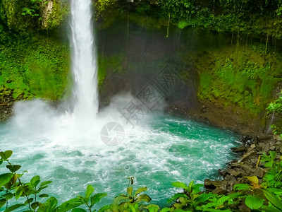 夏天旅行LaFortunadeSanCarlos瀑布阿雷纳尔火山公园阿拉胡埃圣卡洛斯哥达黎加雨林图片