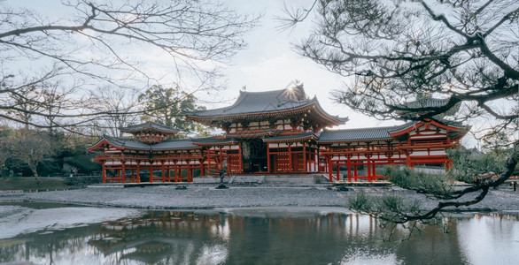古老的花园文化日本京都Uji市著名的佛教寺庙比约多安的凤凰宫大厦图片