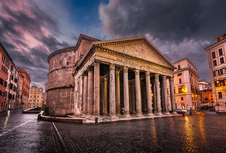 古董早上意大利罗马的圆形广场和万神殿老的欧洲图片