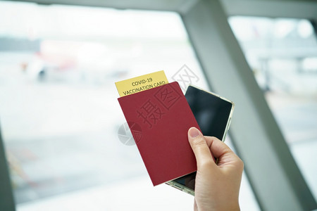 具有COVID19个人记录卡身份证护照的COVID19接种证明护照或旅行前接种疫苗证书疾病豁免护照和无疫航班电话得到图片
