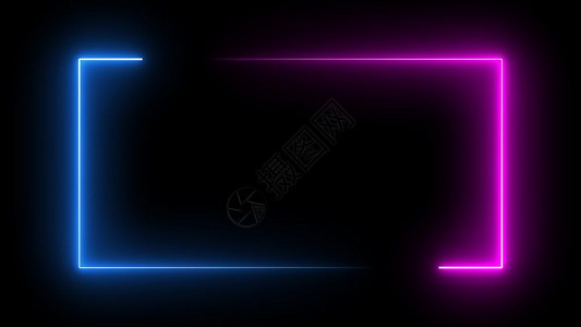空的语气方形矩图片框在孤立的黑色背景上用两个语调亮色运动图形绘制两色画面蓝和粉红灯光移动3D重叠元素图解将空间复制到中技术图片
