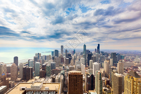 华丽的美国伊利诺斯州芝加哥市中心高空直线城市景观伊利诺州图片
