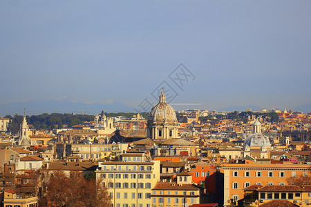 首都城市的意大利罗马城市景观从GianicoloJaniculum山看意大利罗马城市景观从山看全景图片