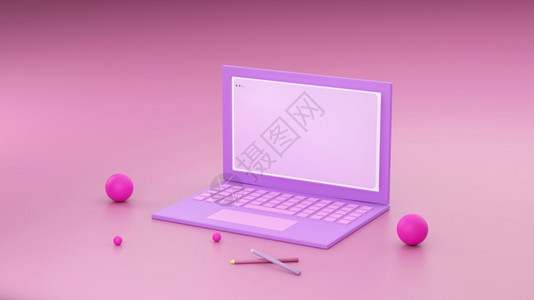 键盘植物桌面最小概念台式笔记本电脑在桌上的工作粉红色和紫以及用笔记本和杯3制成的文本模拟图片