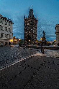场景旅游镇Krizovnicke广场和旧城桥塔位于捷克布拉格查尔斯桥CharlesBridge图片