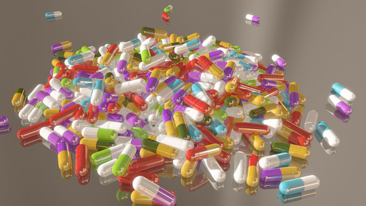 第一的3D使多色医用药丸从上到下地跌落更健康五彩缤纷设计图片