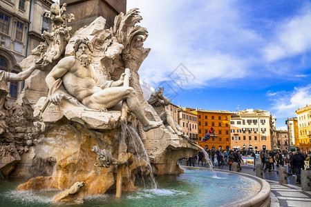 罗马极好的广场拉瓦沙纳沃有著名的贝尼意大利建筑杰作Fontains风景优美精彩的建筑图片