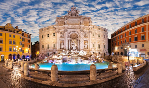 世界意大利语特雷维喷泉或日落时分意大利罗马特雷维喷泉或罗马意大利正面图片