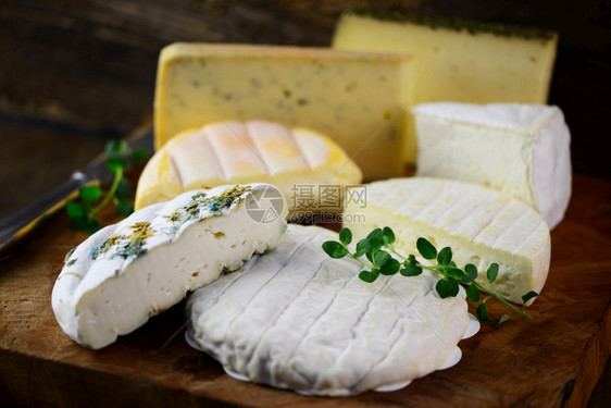 紧贴的奶酪板配有不同种类的奶酪来做开胃菜多布鲁块羊图片
