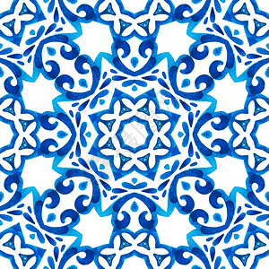 再生种族的时尚蓝手和白抽象绘制瓷砖无缝装饰水彩色油漆结构阿拉伯几何印刷东方文化印度风格阿拉巴斯克persianmotif蓝手和白图片
