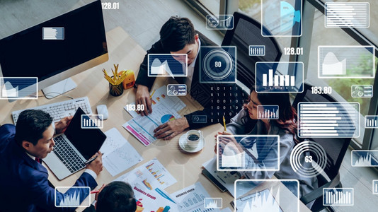 桌子商业数据分析技术的创意视觉营销分析和投资决策的数字据概念商业分析技术的创意视觉员工沟通背景图片