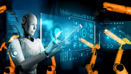 用于工厂生产装配的机械化工业器人和械臂工业革命和自动化制造过程的人工智能概念用于工厂生产装配的机械化工业器人和械臂半人为了手臂图片