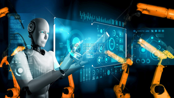 用于工厂生产装配的机械化工业器人和械臂工业革命和自动化制造过程的人工智能概念用于工厂生产装配的机械化工业器人和械臂半人为了手臂图片