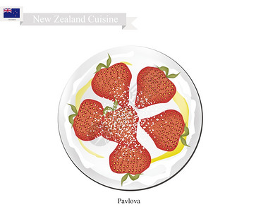 帕夫洛娃俄国常用女名浆果蛋糕新西兰CuisinePavlovaMeringueCakeTop与新鲜草莓西兰最受欢迎的甜点之一图片