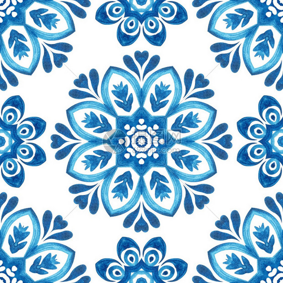 奖章无缝的抽象手画水彩瓷器设计织物和壁纸的埃利根特曼达拉花朵Elegantmandala用于织物和壁纸的花朵木料和壁纸阿祖莱霍图片