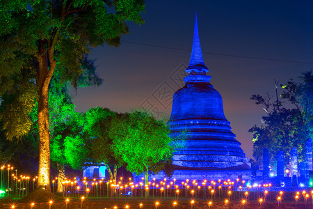 亚洲夜晚Sukhothai历史公园的SukhothaiCoLamplighterLoyKratong节覆盖现属泰国北部的Sukh图片
