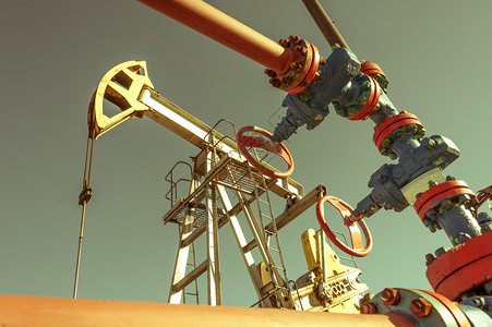 化石商业油和天然气行业平台上的油泵钻机操作Pumpjack工业设备油田现场泵正在运行用于发电的摇摆机石油概念调色泵工业设备石油开图片