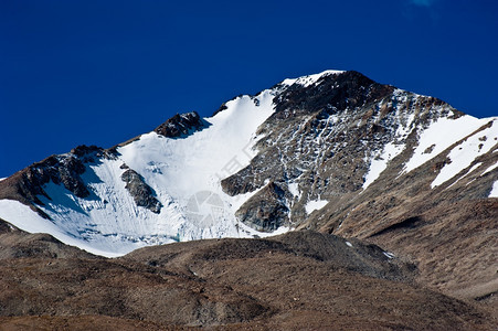 目的地球左喜马拉雅高山地貌全蓝色天空印度TsoMoriri湖Ladakh早460米高度图片