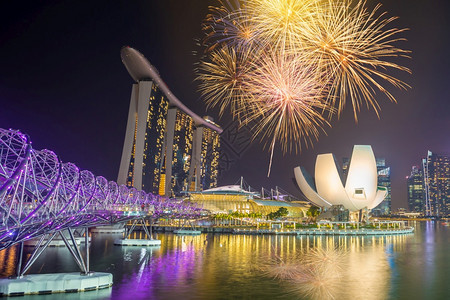 城市景观新加坡全国日间夜烟花节活动晚间暮东南图片