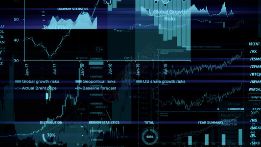 营销报告显示趋势和股票市场波动的电子虚拟平台显示趋势与股票市场波动的电子虚拟平台展示股价指数在虚拟空间的3D状况插图图片