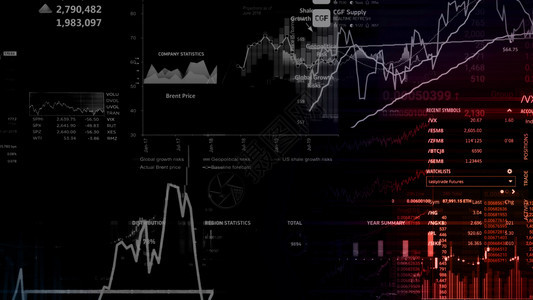 显示趋势和股票市场波动的电子虚拟平台显示趋势与股票市场波动的电子虚拟平台展示股价指数在虚拟空间的3D状况银行业监视器街道图片