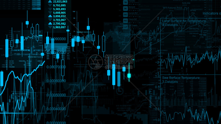 显示趋势和股票市场波动的电子虚拟平台显示趋势与股票市场波动的电子虚拟平台展示股价指数在虚拟空间的3D状况全球数字会计图片