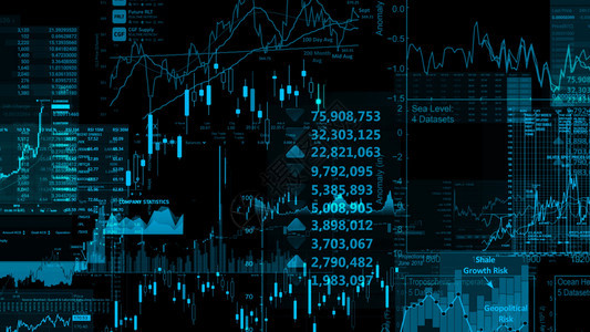 会计投资商业显示趋势和股票市场波动的电子虚拟平台显示趋势与股票市场波动的电子虚拟平台展示股价指数在虚拟空间的3D状况图片
