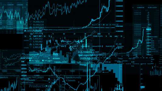 会计显示趋势和股票市场波动的电子虚拟平台显示趋势与股票市场波动的电子虚拟平台展示股价指数在虚拟空间的3D状况经济的图片