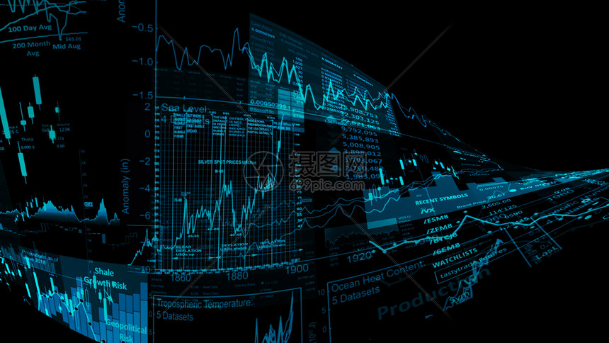 插图投资显示趋势和股票市场波动的电子虚拟平台显示趋势与股票市场波动的电子虚拟平台展示股价指数在虚拟空间的3D状况街道图片