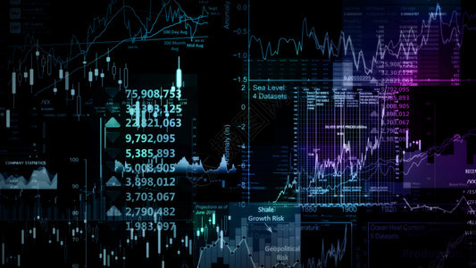 卖信息显示趋势和股票市场波动的电子虚拟平台显示趋势与股票市场波动的电子虚拟平台展示股价指数在虚拟空间的3D状况投资图片