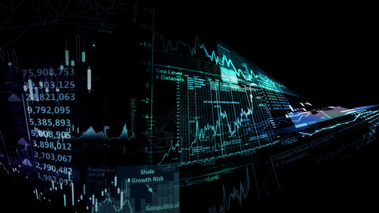虚拟的信息显示趋势和股票市场波动的电子虚拟平台显示趋势与股票市场波动的电子虚拟平台展示股价指数在虚拟空间的3D状况电脑图片
