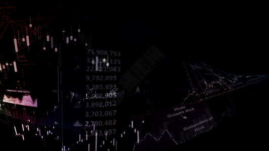 电脑经济的信息显示趋势和股票市场波动的电子虚拟平台显示趋势与股票市场波动的电子虚拟平台展示股价指数在虚拟空间的3D状况图片