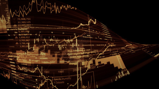 显示趋势和股票市场波动的电子虚拟平台显示趋势与股票市场波动的电子虚拟平台展示股价指数在虚拟空间的3D状况插图成功卖图片