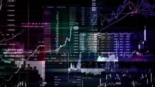 营销显示趋势和股票市场波动的电子虚拟平台显示趋势与股票市场波动的电子虚拟平台展示股价指数在虚拟空间的3D状况投资货币图片