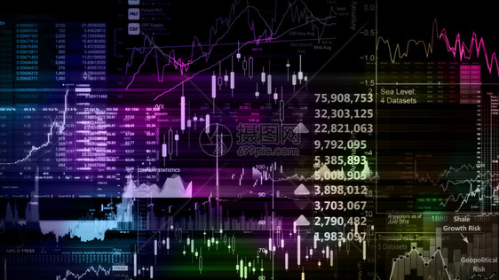 监视器显示趋势和股票市场波动的电子虚拟平台显示趋势与股票市场波动的电子虚拟平台展示股价指数在虚拟空间的3D状况全球电子图片