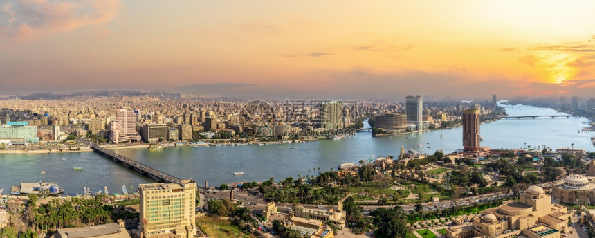 城市的埃及首都开罗市中心日落风景建造水图片