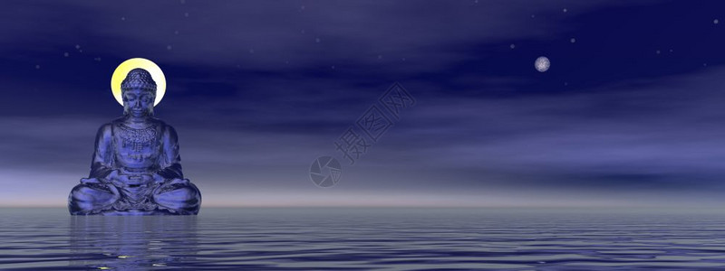 和平的布泽在满月之夜独自沉思3D让和平的布泽单独沉思在满月旁3D经过安静平的图片