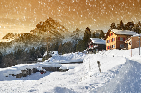 冬季雪地里的木屋图片