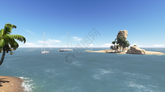 海滩以3D软件制作的游艇热带风景和马尔代夫海岸图片