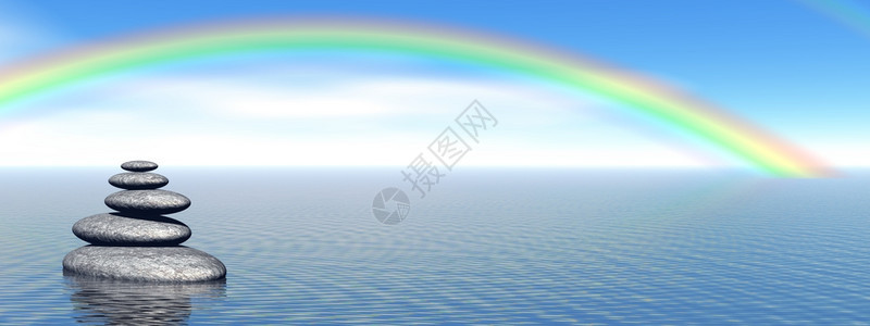 深蓝色海洋中平衡的灰石彩虹下有美丽的灰石平衡的福利瑜伽安静的图片