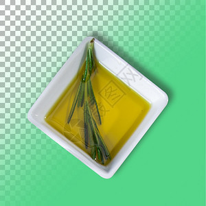 白碗上的绿叶在透明背景中将橄榄油分离出来厨房健康黑色的图片