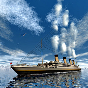 漂浮的著名泰坦尼克号船在冰山之间漂浮在水面的冰山中乘客海图片