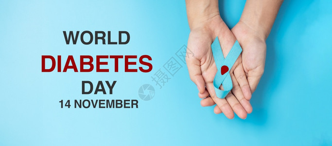 手机海报降低病人葡萄糖世界尿病日意识月妇女用鲜血滴的浅蓝丝带为人们提供生活预防和疾病保健前列腺癌症日概念提供支助1月世界糖尿病日宣传月背景