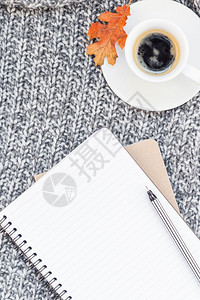 家嘲笑毯子由笔记本咖啡杯制作用于女博客社交媒体的FallFall季节样板校对PortnoyBroomWorkform图片