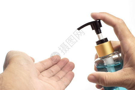 酒精凝胶净化剂Men持有清洁手用瓶子作消毒剂Covid19Corona流感药物人们图片