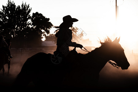 后退日落的太阳休谢马背上骑手古洛士罗德奥达斯地帝竞技场辔图片