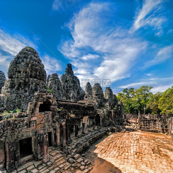 世界AngkorWat综合建筑群Bayon寺庙全景柬埔寨暹粒SiemReap灵文化图片