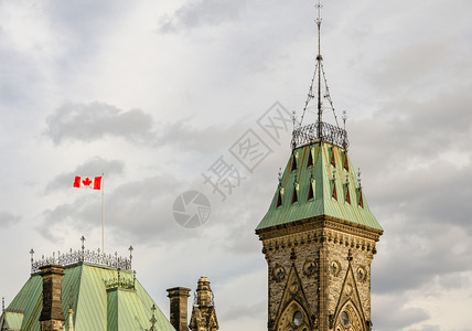 正面砖加拿大在渥太华挥舞的国会山东区顶部加拿大在渥太华堵塞图片