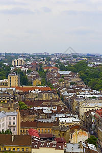 Lviv旧城古老的全景有房顶最高视图乌克兰利沃夫回程旅行工业照片背景欧洲的城市图片
