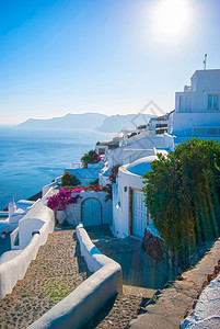 OiaSantorini希腊以浪漫和美丽的日落闻名岛景观浪漫的图片